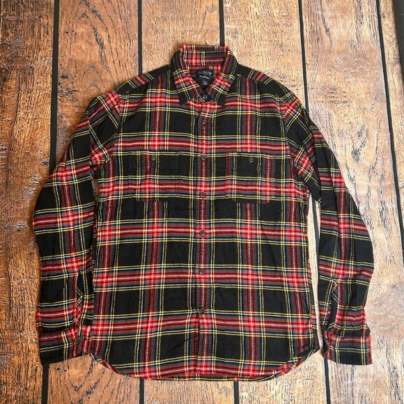 J.Crew Mens M Flannel Plaid Shirt Preppy Fall Rugged Rustic Hiking, Camping Barn - Picture 1 of 5